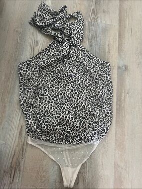 Women’s Leopard Print Bodysuit Black & Cream